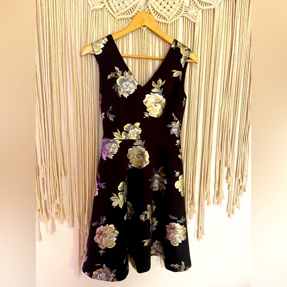 WHBM Metallic Floral Jacquard Fit and Flare Dress with Pockets
